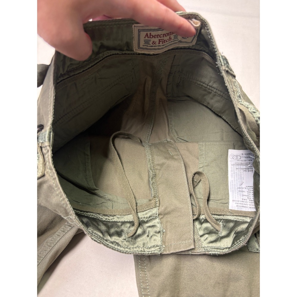 Y2k Abercrombie & Fitch Olive Green Cargo Pants Satin Trim Low Rise Size 27X28 - Picture 5 of 14
